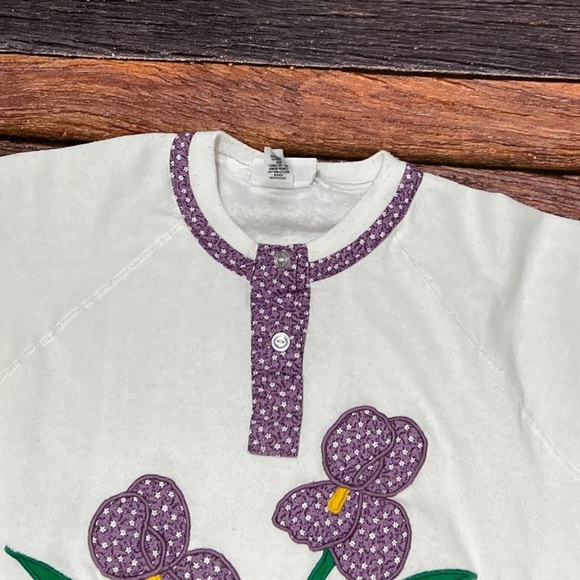 Vintage 1980s Floral Flower Crewneck Pullover Jumper 80s Sweatshirt - Picture 4 of 5